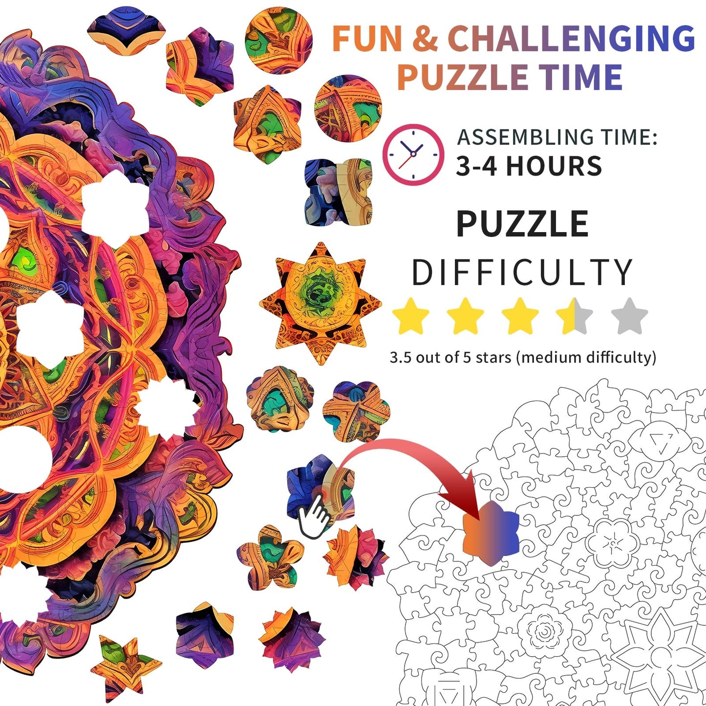 Whimsical Wooden Jigsaw Puzzle - Mandala 4 - pickApuzzle