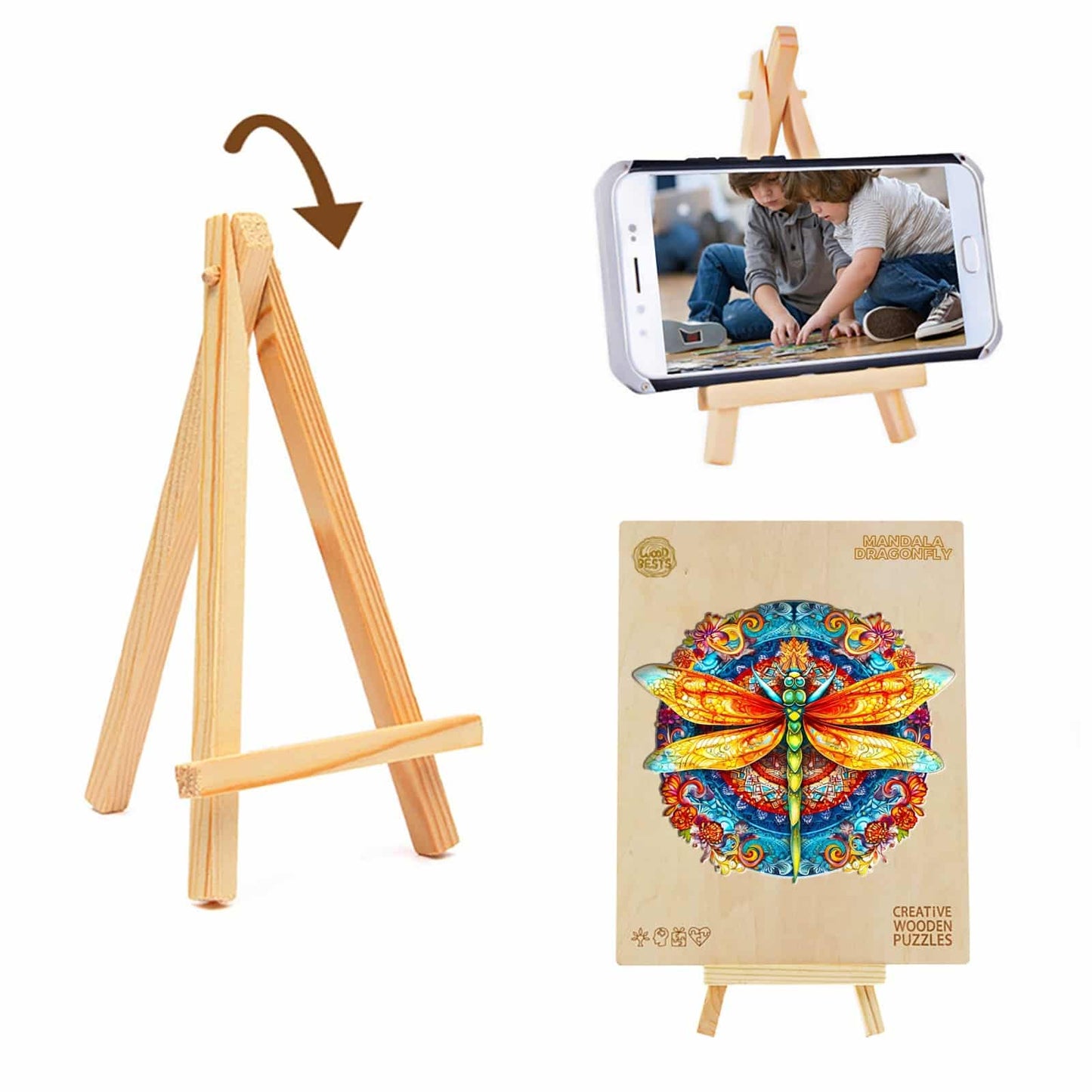Whimsical Wooden Jigsaw Puzzle-MANDALA DRAGONFLY