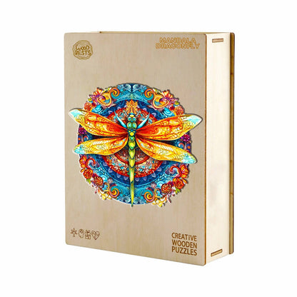 Whimsical Wooden Jigsaw Puzzle-MANDALA DRAGONFLY