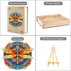 Whimsical Wooden Jigsaw Puzzle-MANDALA DRAGONFLY