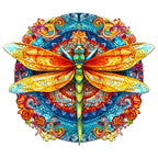 Whimsical Wooden Jigsaw Puzzle-MANDALA DRAGONFLY