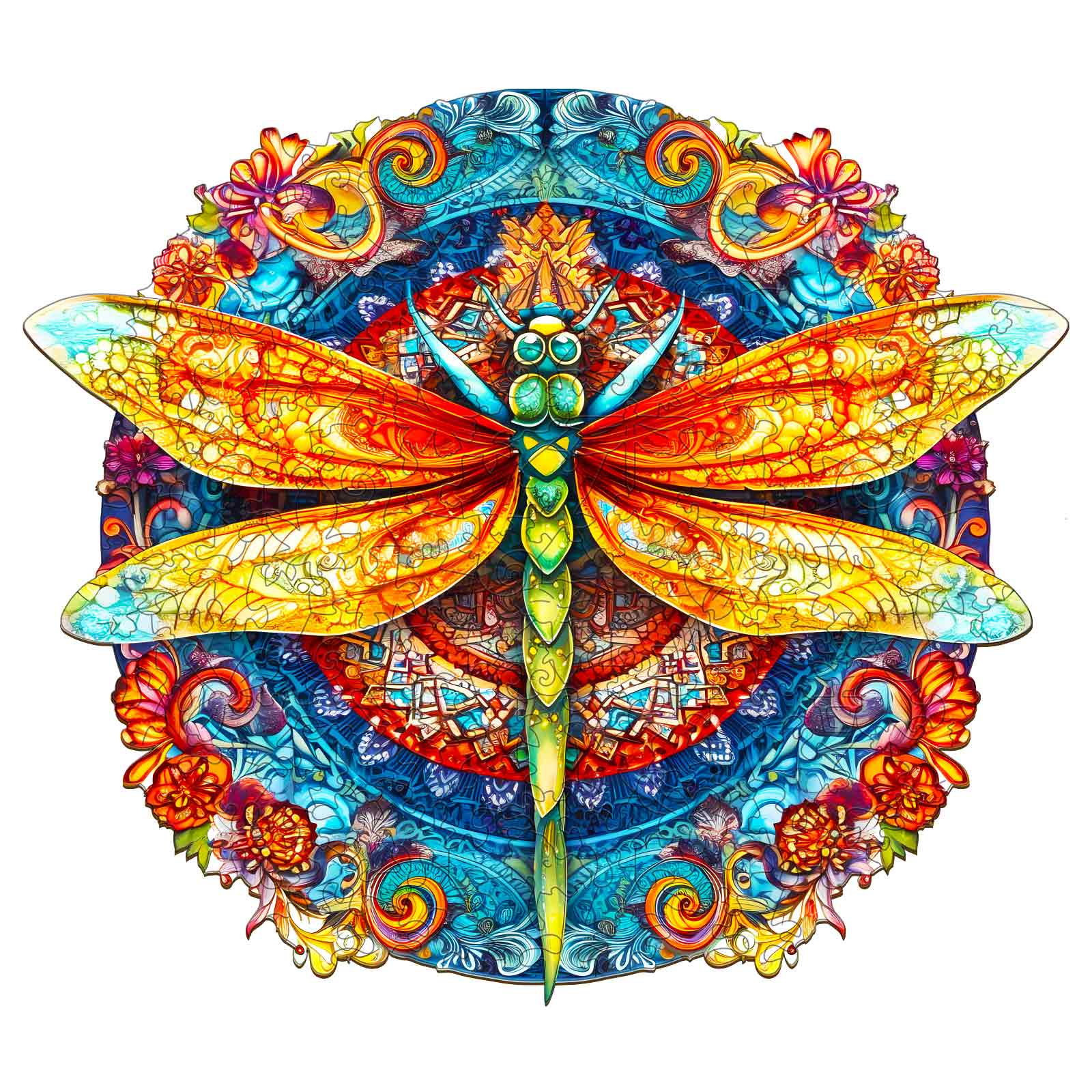 Puzzle en bois fantaisie-MANDALA LIBELLULE