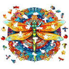 Whimsical Wooden Jigsaw Puzzle-MANDALA DRAGONFLY