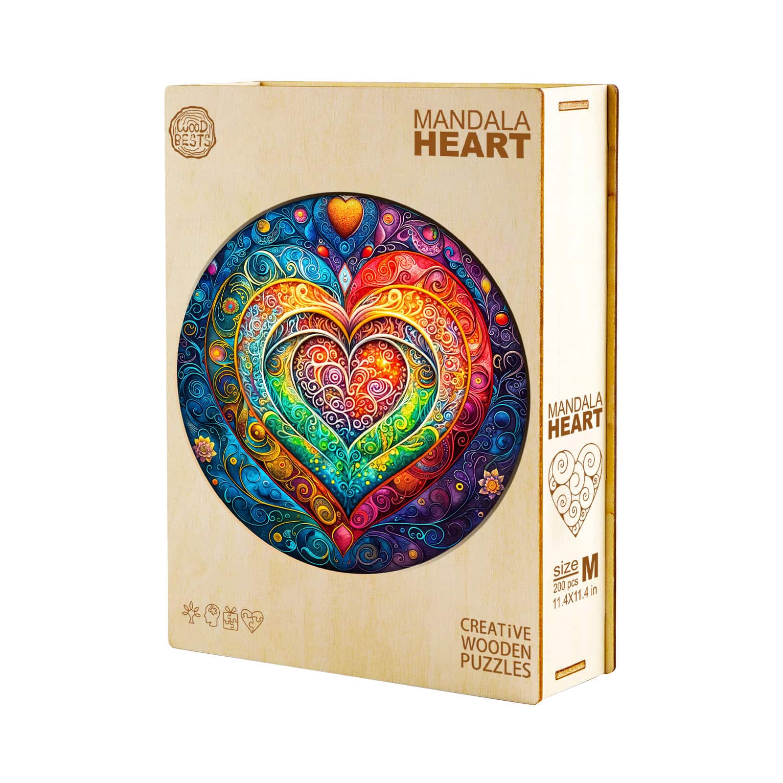 Whimsical Wooden Jigsaw Puzzle - mandala heart - pickApuzzle