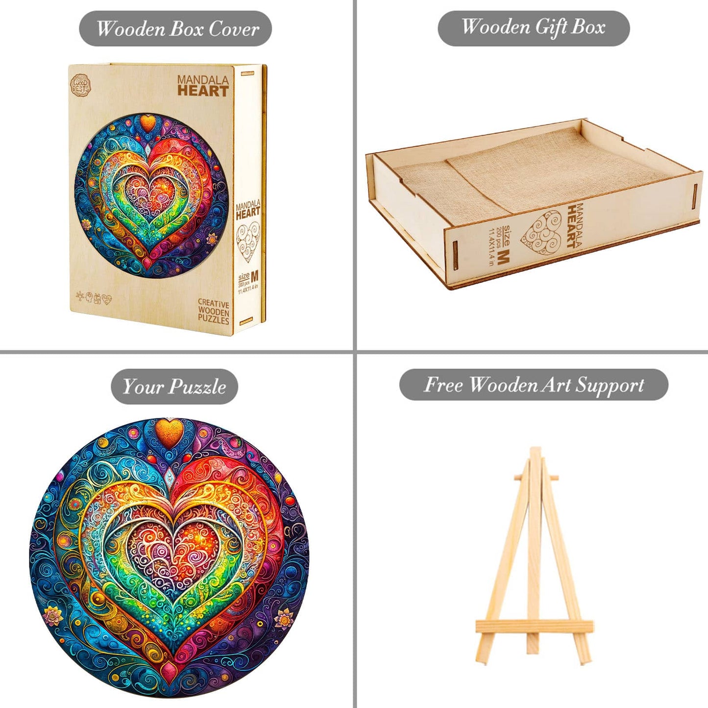 Whimsical Wooden Jigsaw Puzzle - mandala heart - pickApuzzle