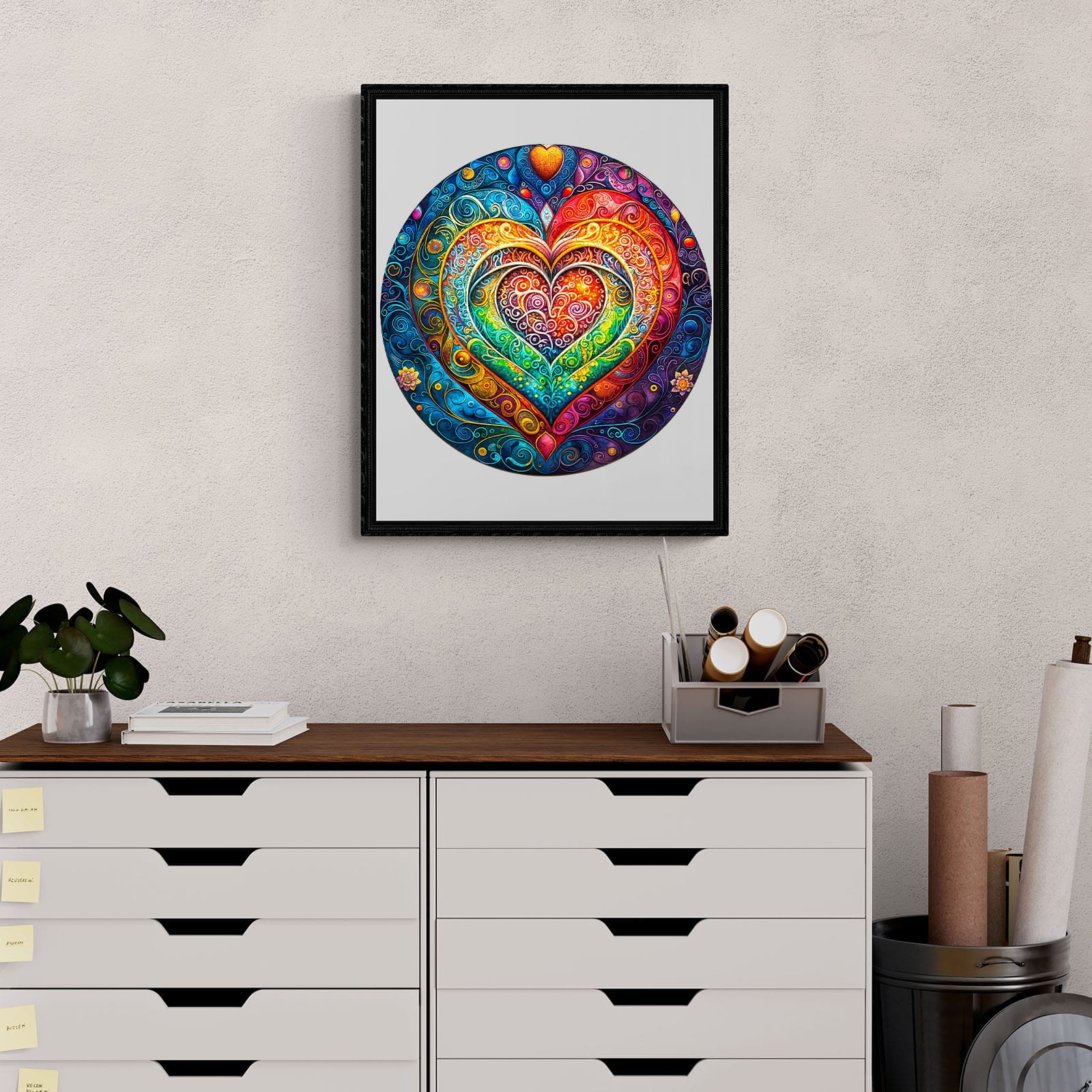 Whimsical Wooden Jigsaw Puzzle - mandala heart - pickApuzzle