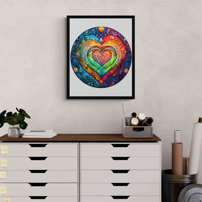 Whimsical Wooden Jigsaw Puzzle - mandala heart - pickApuzzle