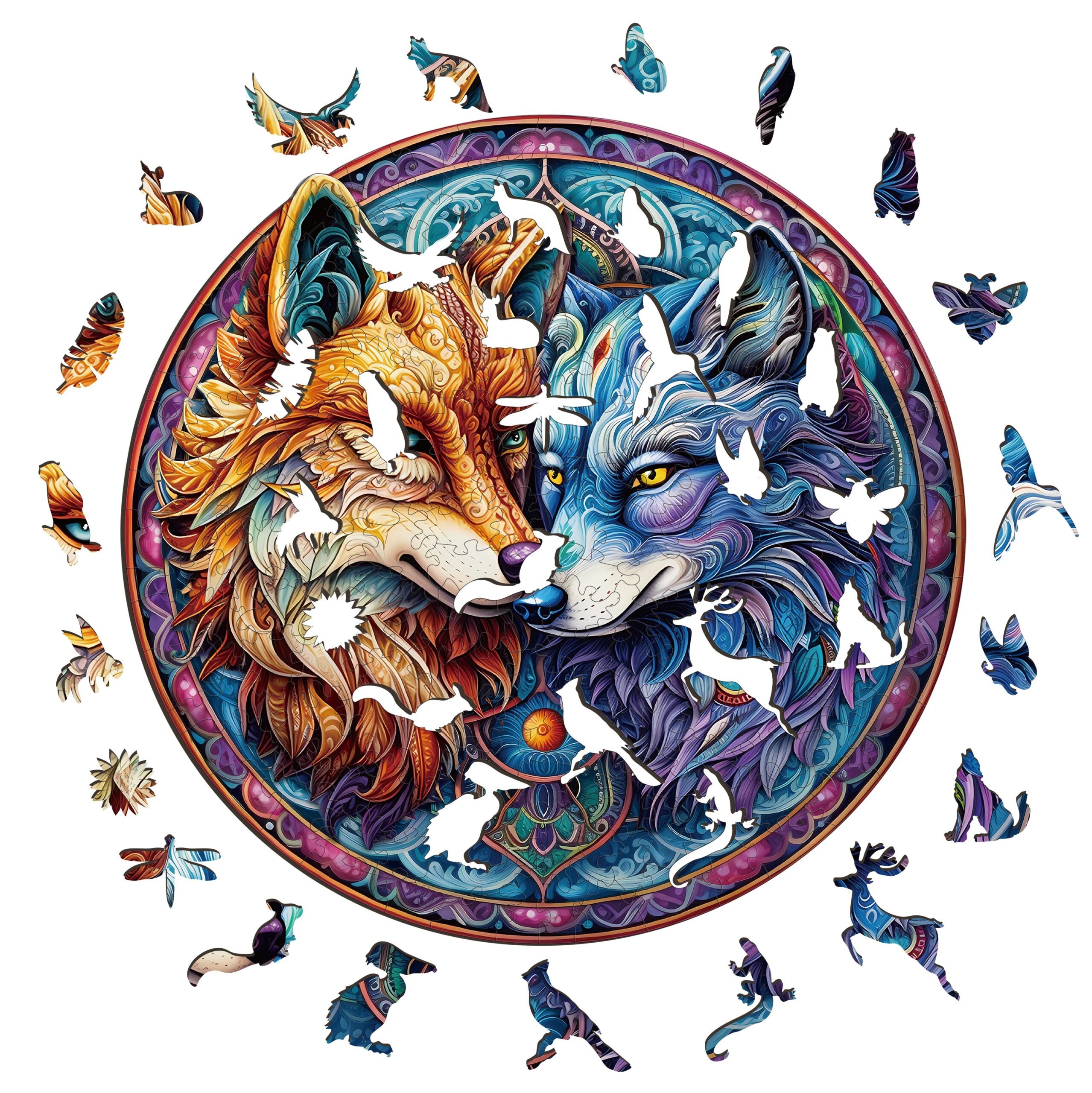Holzpuzzle im fantasievollen Design-MANDALA YIN YANG WOLF 2 Zweitbild