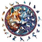 Whimsical Wooden Jigsaw Puzzle-MANDALA YIN YANG WOLF 2