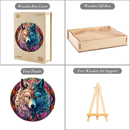 Verspieltes Holzpuzzle-MANDALA YIN YANG WOLF