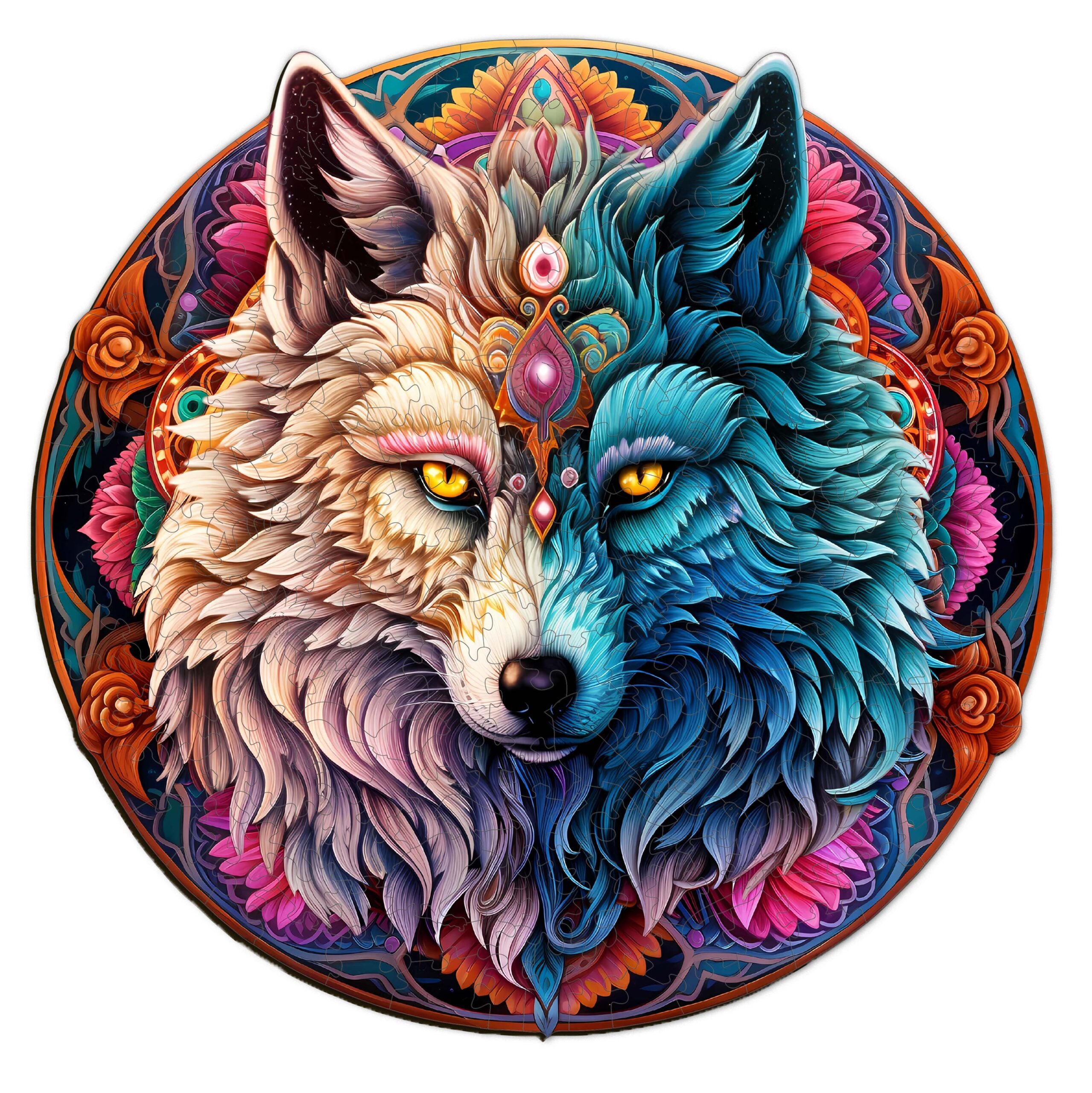 Verspieltes Holzpuzzle-MANDALA YIN YANG WOLF Hauptbild