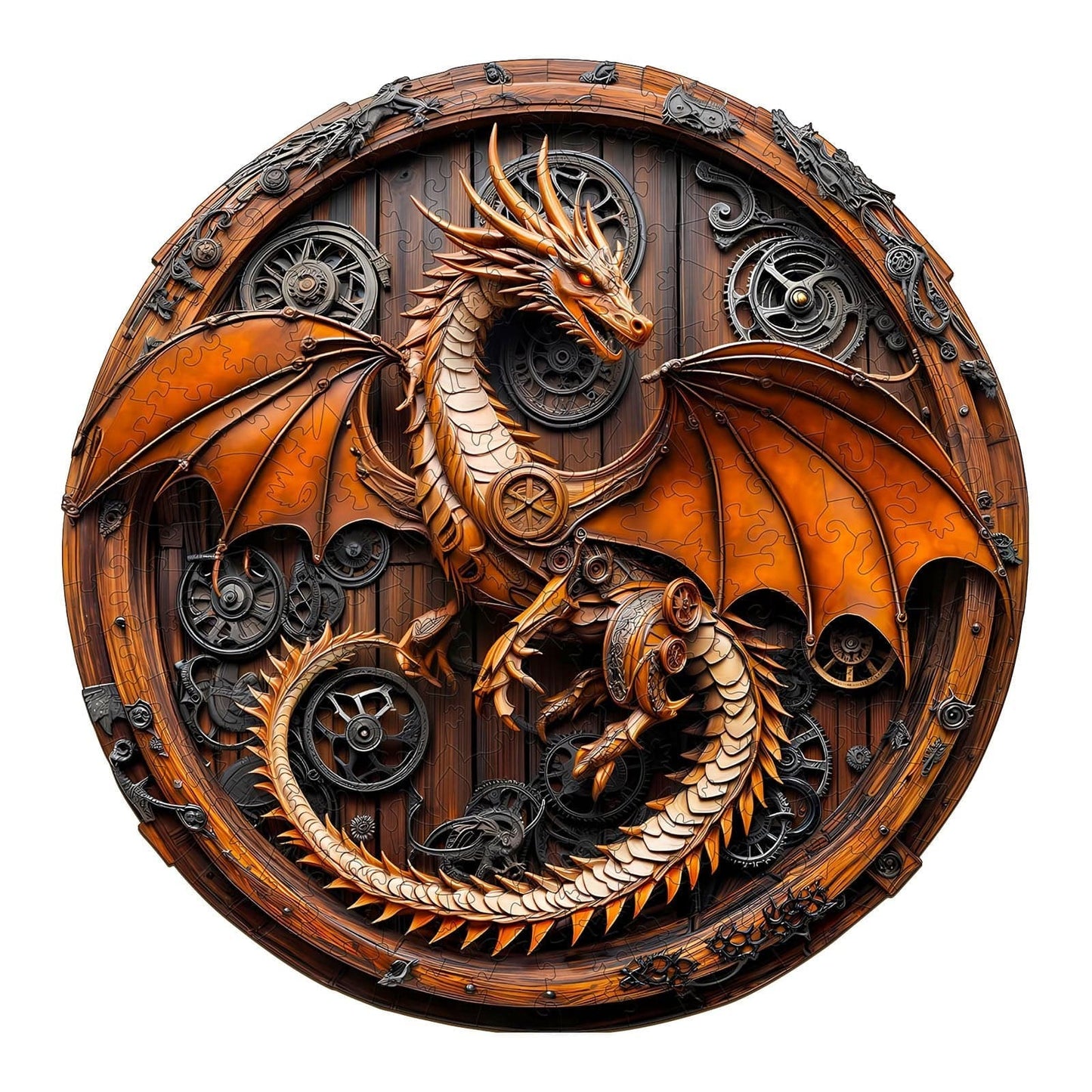 Skurriles Holzpuzzle – mechanischer Drache – 1