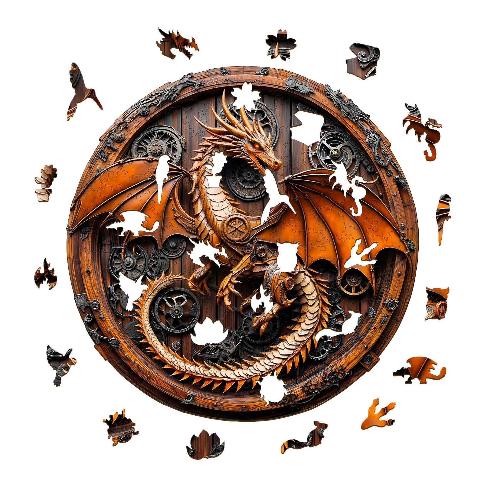 Whimsical Wooden Jigsaw Puzzle - mechanical dragon - 1 - pickApuzzle
