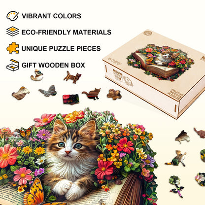 Whimsical Wooden Jigsaw Puzzle - Meow Stories - pickApuzzle