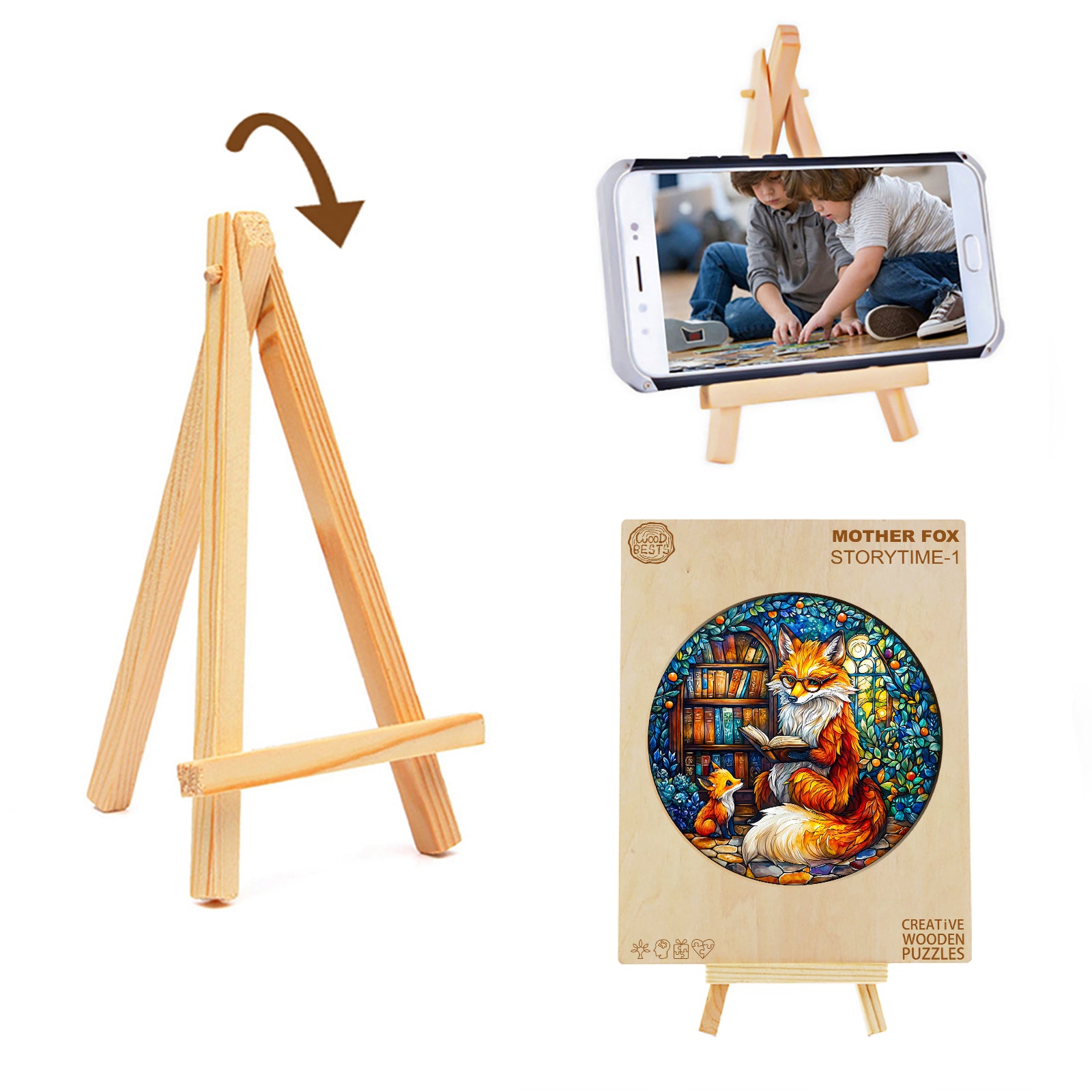 Whimsical Wooden Jigsaw Puzzle-Mother Fox Storytime-1