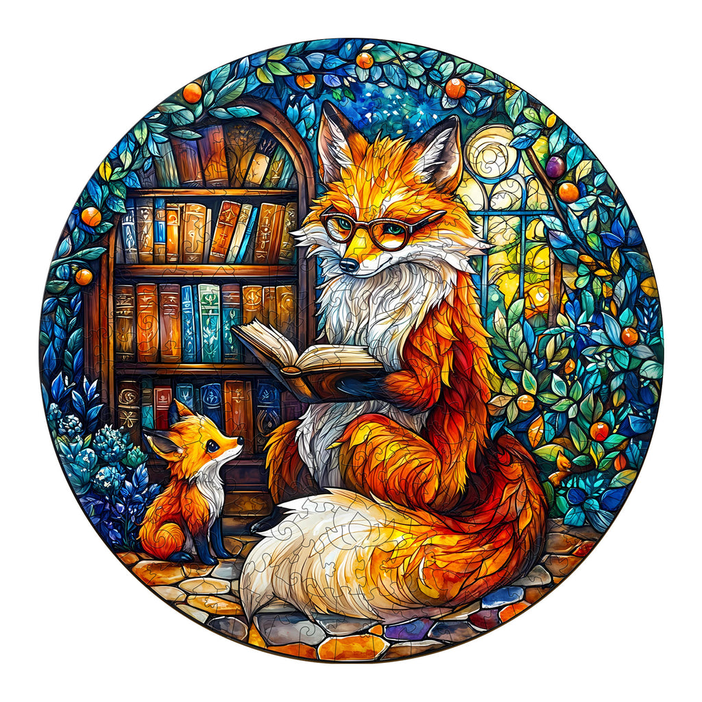 Whimsical Wooden Jigsaw Puzzle-Mother Fox Storytime-1