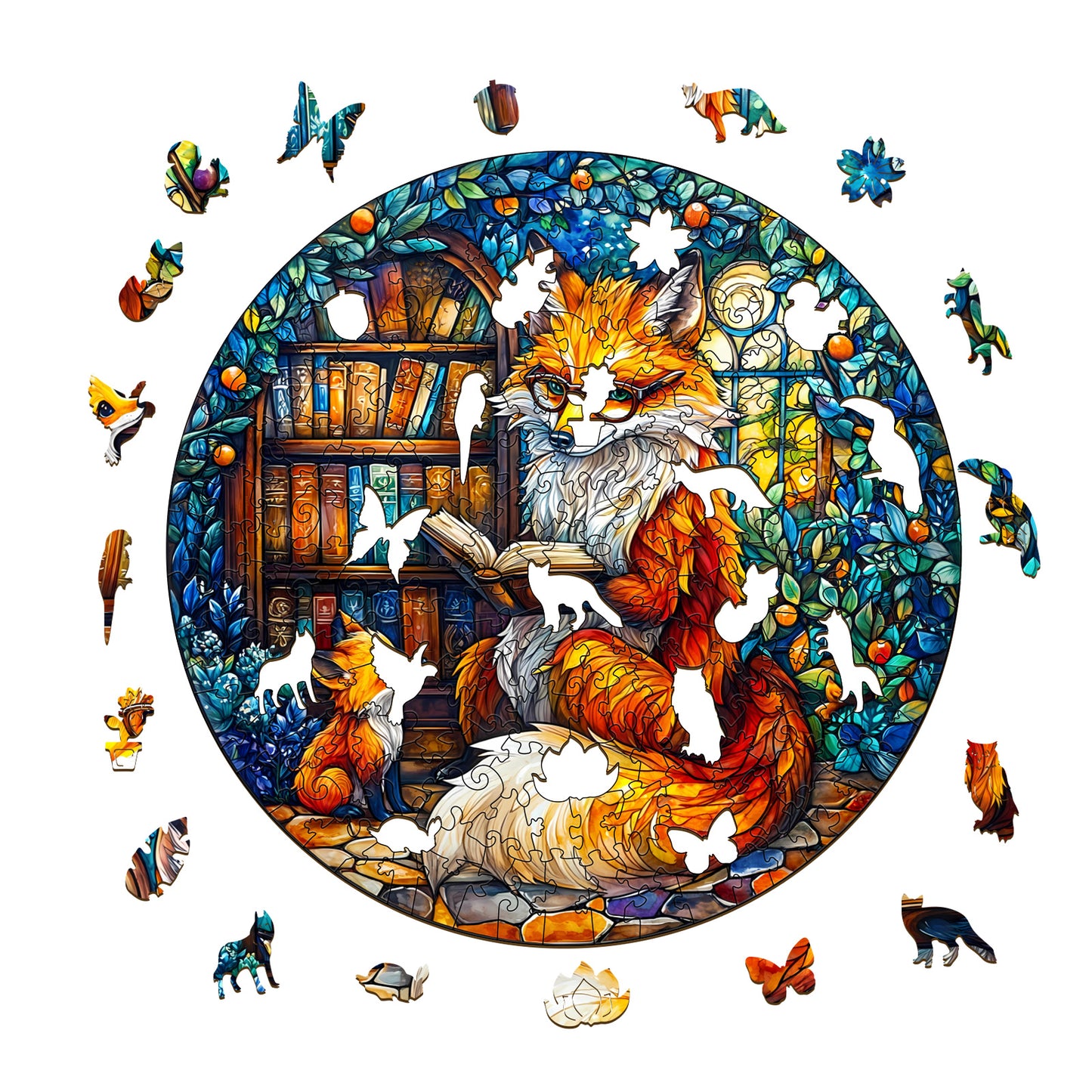 Ausgefallenes Holz-Puzzle-Mutter Fuchs Märchenstunde-1