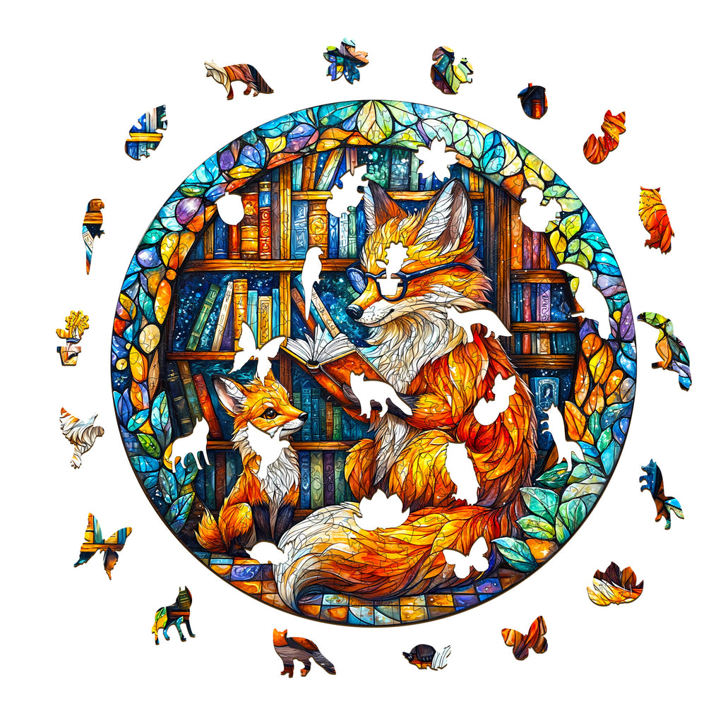 Whimsical Wooden Jigsaw Puzzle-Mother Fox Storytime-2