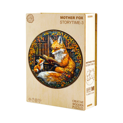 Verspieltes Holzpuzzle-Fuchs-Mama erzählt eine Geschichte-3