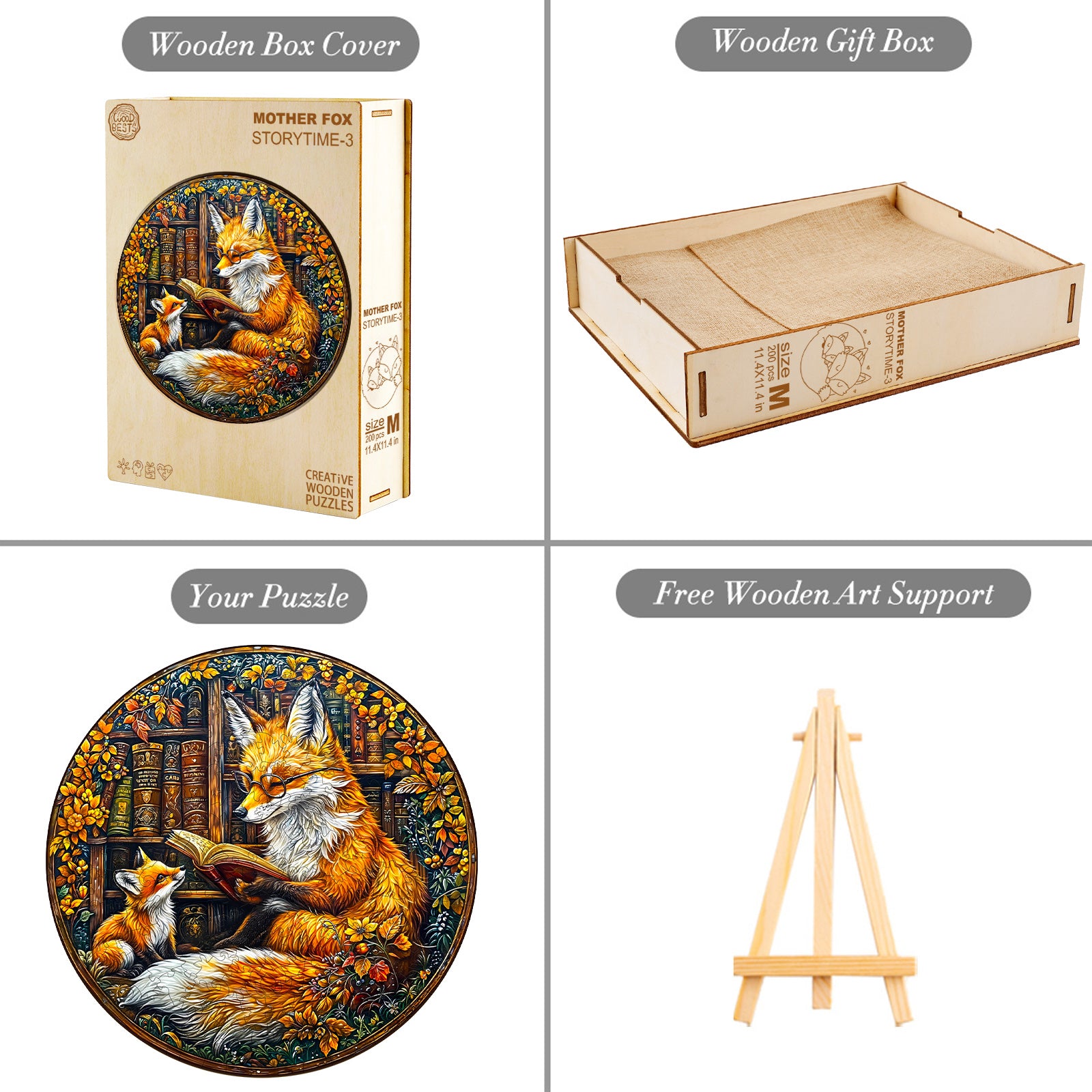 Whimsical Wooden Jigsaw Puzzle-Mother Fox Storytime-3