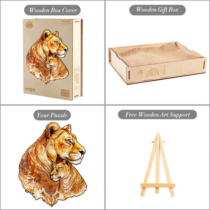 Verträumtes Holzpuzzle – Mutterlöwin