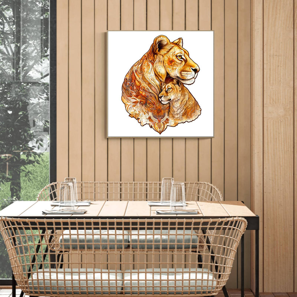 Whimsical Wooden Jigsaw Puzzle-Motherly Lion
