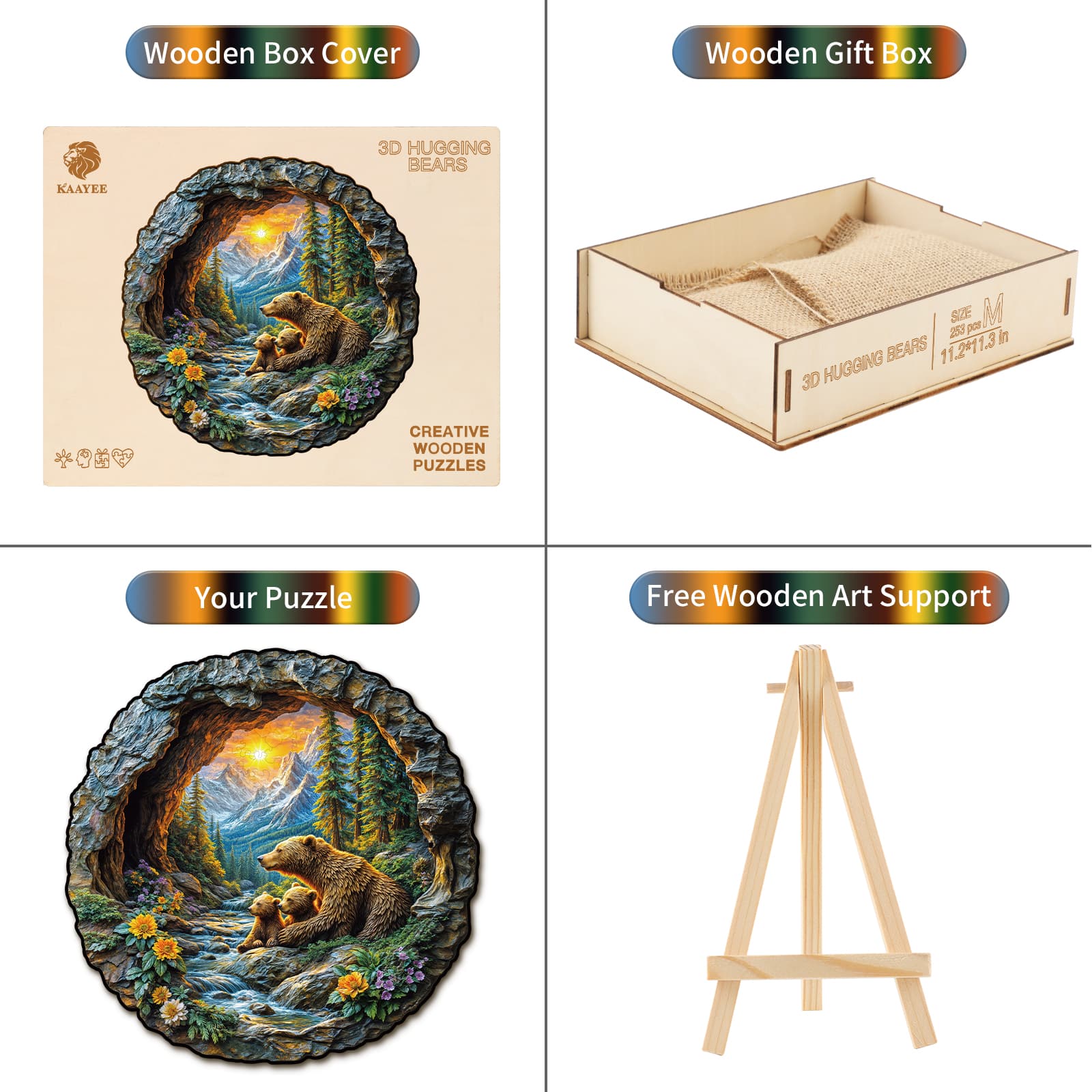 Whimsical Wooden Jigsaw Puzzle - Mountain Bears Retreat - pickApuzzle