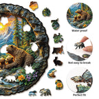 Whimsical Wooden Jigsaw Puzzle - Mountain Bears Retreat - pickApuzzle