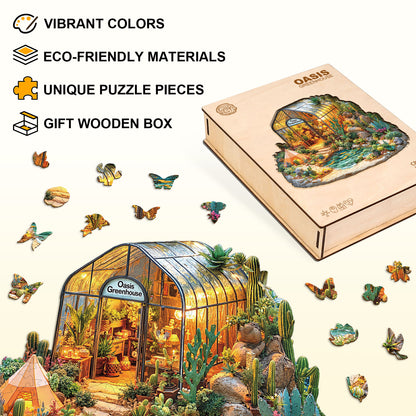 Verspieltes Holzpuzzle - Oasen-Gewächshaus