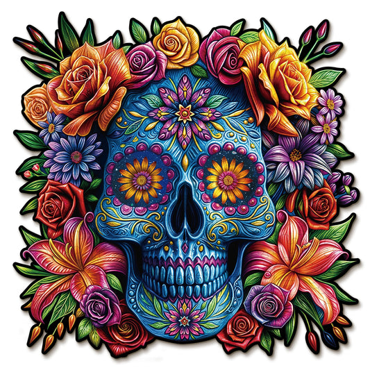 Puzzle en bois captivant - Tête de mort peinte