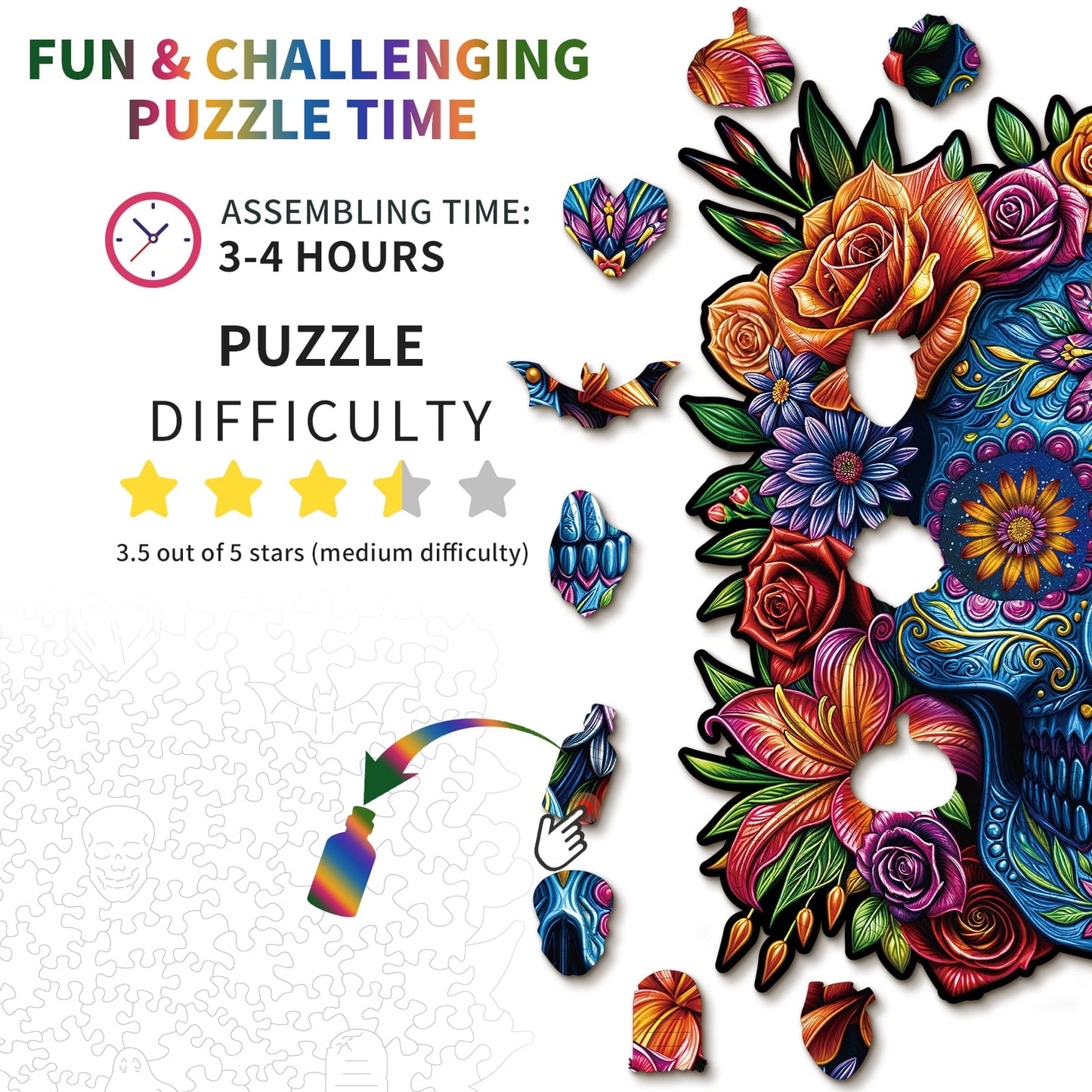 Ausgefallenes Holz-Puzzle – Totenkopf bemalt