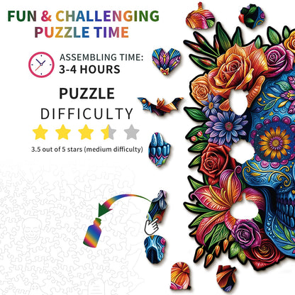 Ausgefallenes Holz-Puzzle – Totenkopf bemalt