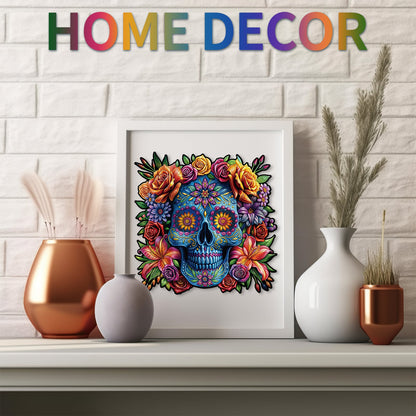 Ausgefallenes Holz-Puzzle – Totenkopf bemalt