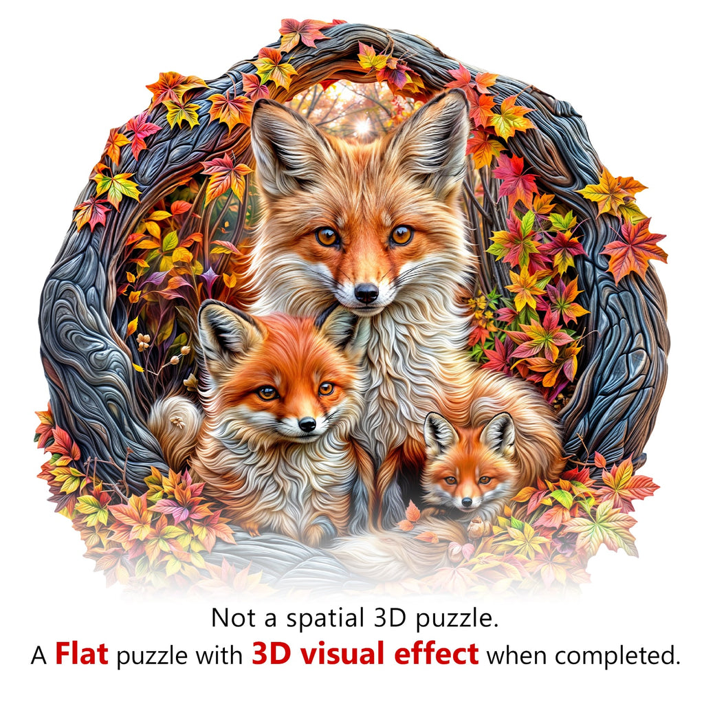 Whimsical Wooden Jigsaw Puzzle-Parent-child fox