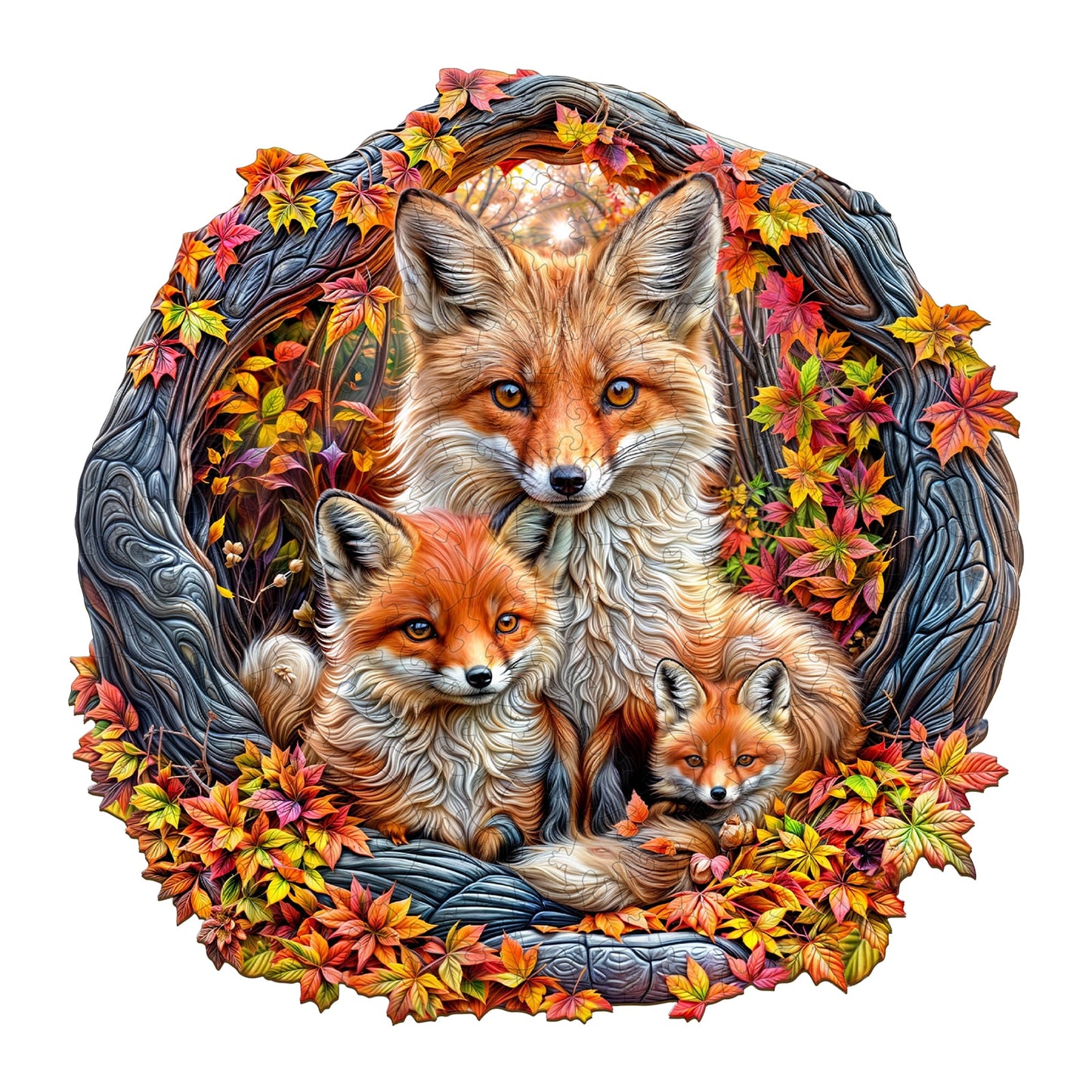Verträumtes Holzpuzzle – Eltern-Kind-Fuchs