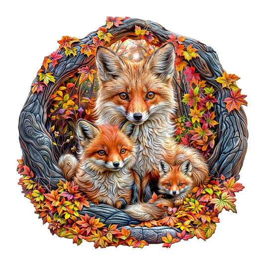 Whimsical Wooden Jigsaw Puzzle-Parent-child fox