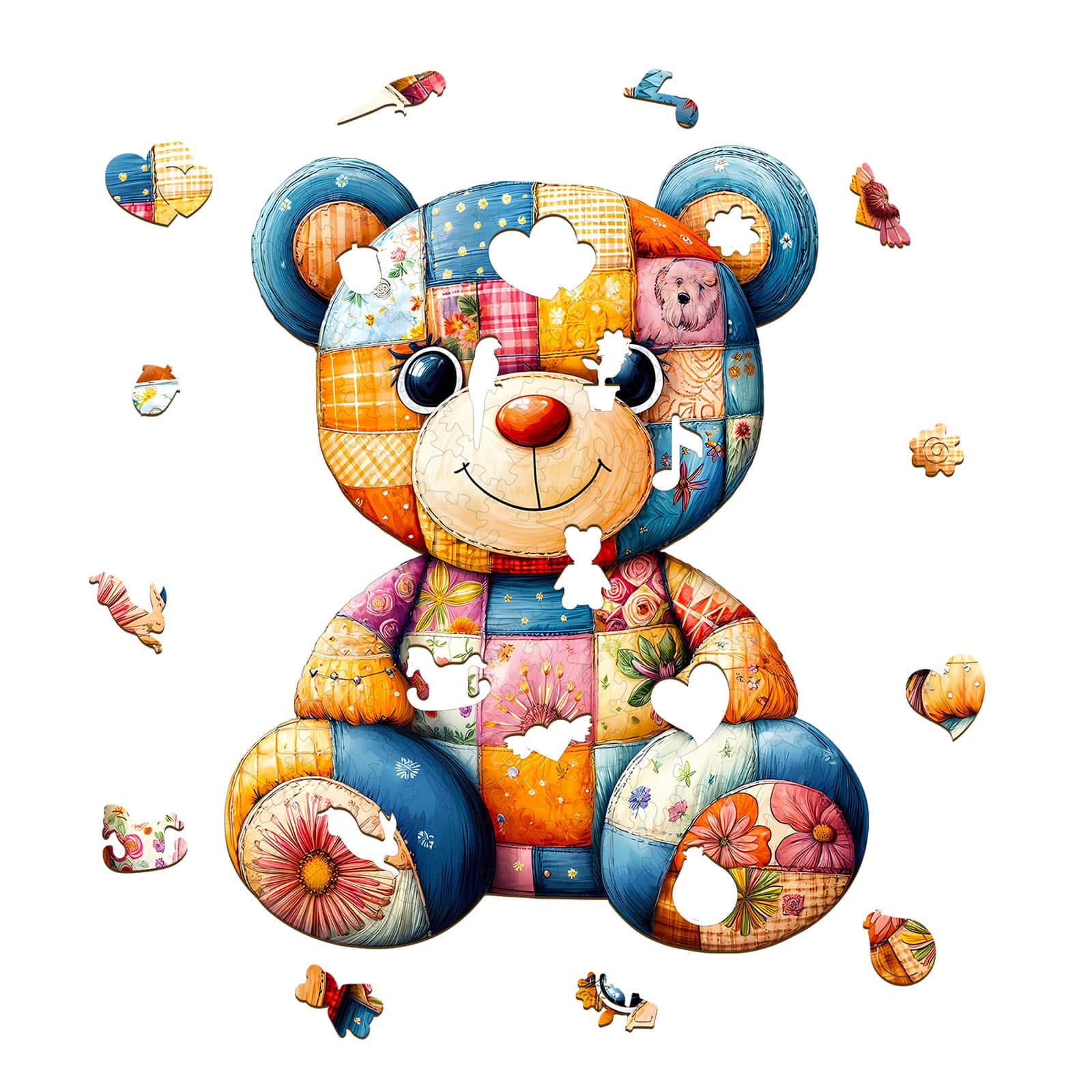 Whimsical Wooden Jigsaw Puzzle - Patchwork Bear - pickApuzzle
