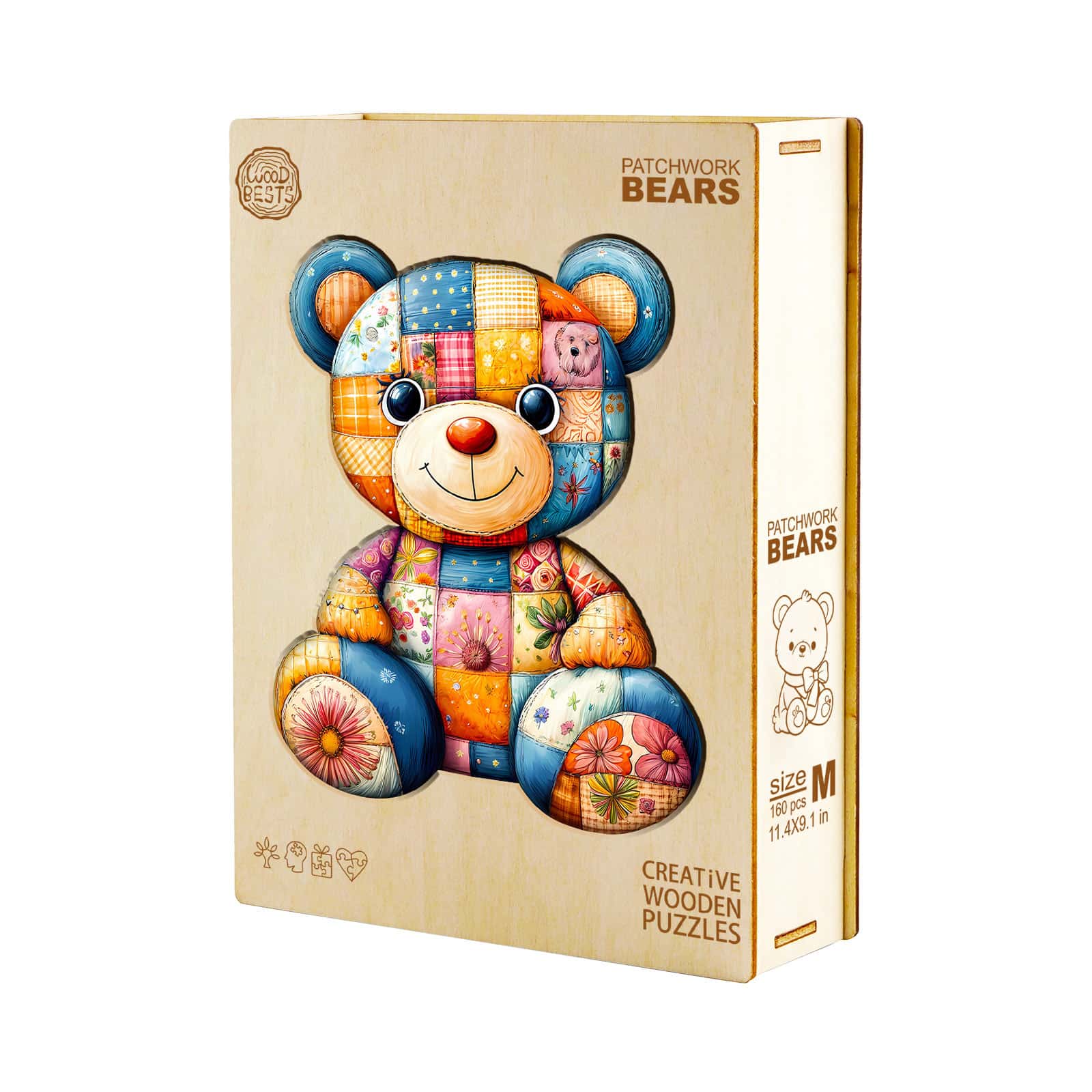Whimsical Wooden Jigsaw Puzzle - Patchwork Bear - pickApuzzle