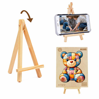 Whimsical Wooden Jigsaw Puzzle - Patchwork Bear - pickApuzzle