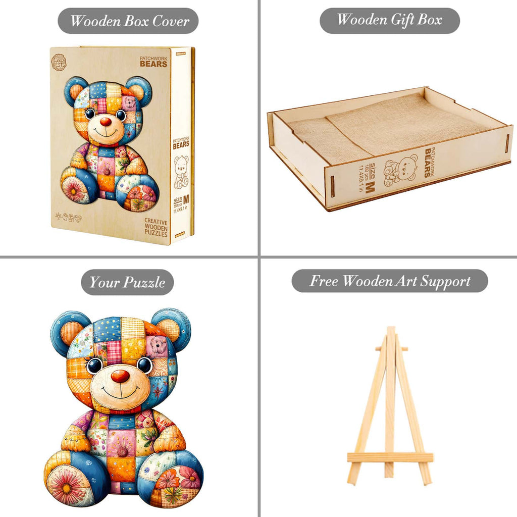Whimsical Wooden Jigsaw Puzzle - Patchwork Bear - pickApuzzle