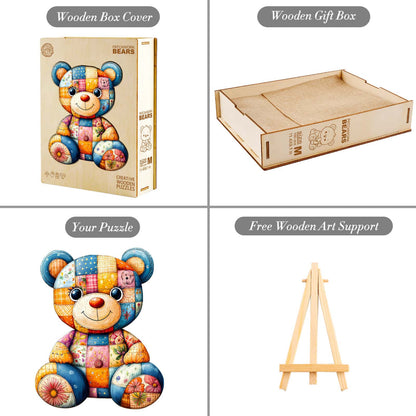 Whimsical Wooden Jigsaw Puzzle - Patchwork Bear - pickApuzzle