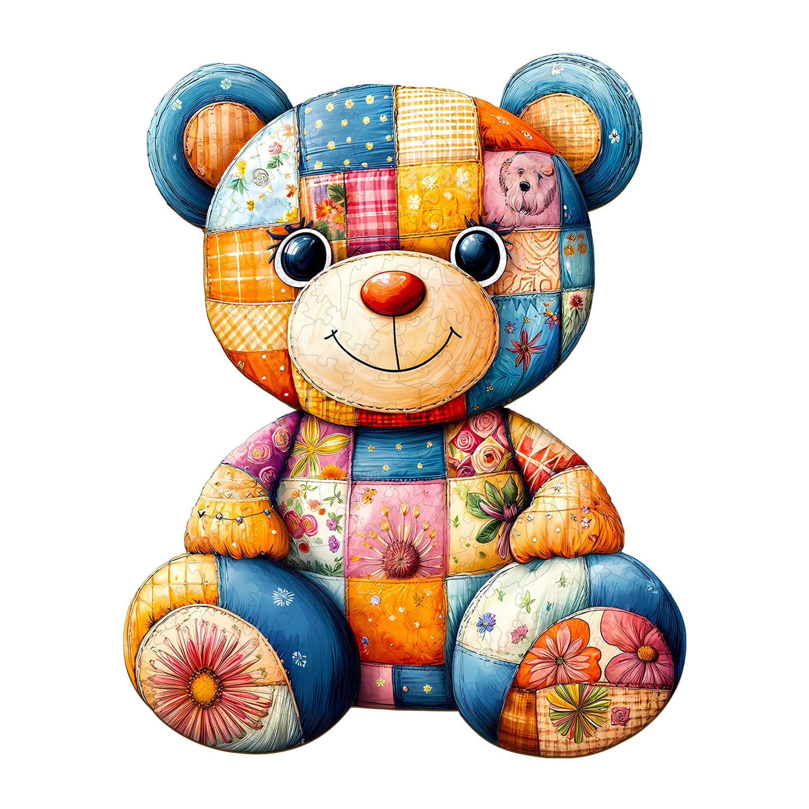 Whimsical Wooden Jigsaw Puzzle - Patchwork Bear - pickApuzzle