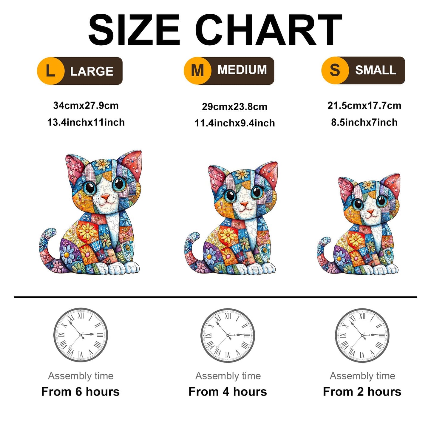 Whimsical Wooden Jigsaw Puzzle - Patchwork Cat - pickApuzzle