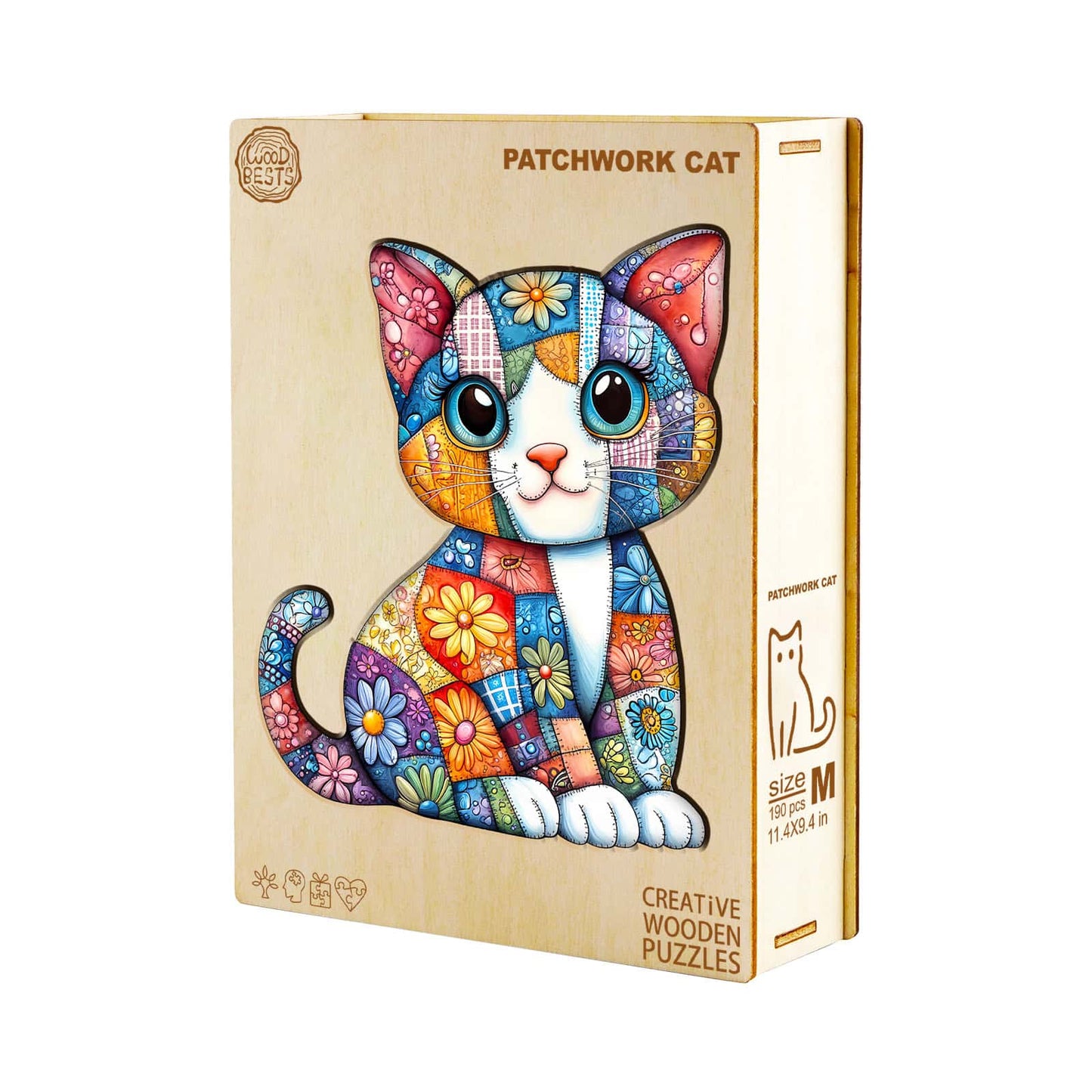 Whimsical Wooden Jigsaw Puzzle - Patchwork Cat - pickApuzzle