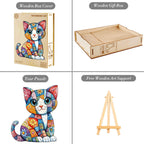 Whimsical Wooden Jigsaw Puzzle - Patchwork Cat - pickApuzzle