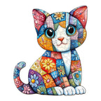 Whimsical Wooden Jigsaw Puzzle - Patchwork Cat - pickApuzzle