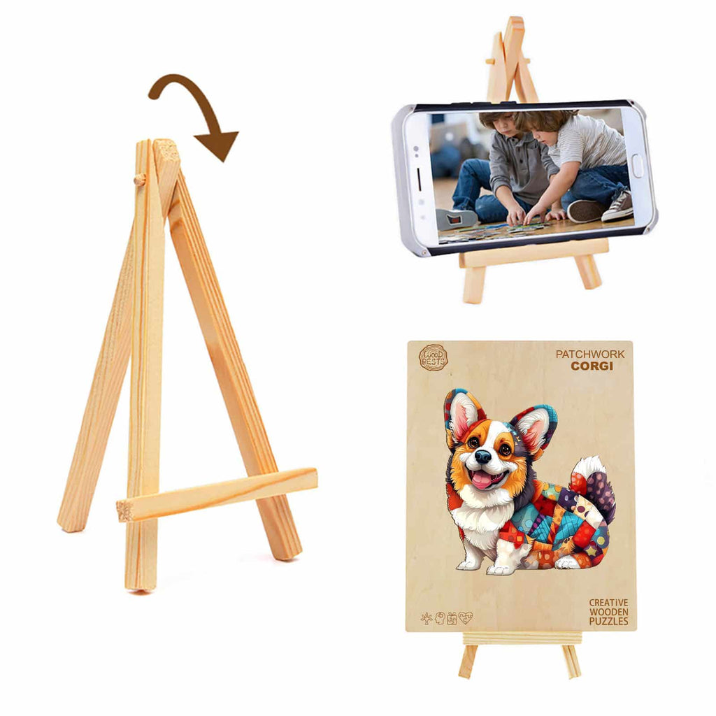 Whimsical Wooden Jigsaw Puzzle - Patchwork Corgi - pickApuzzle