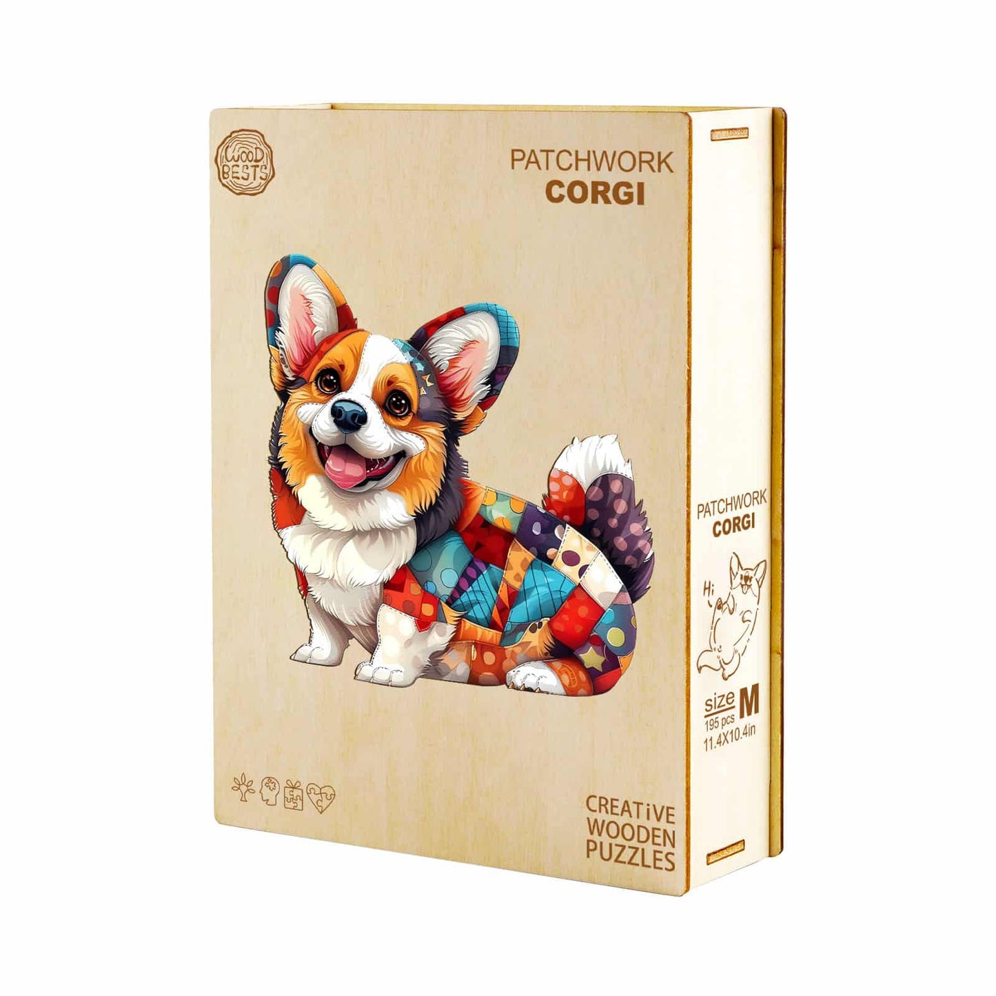 Whimsical Wooden Jigsaw Puzzle - Patchwork Corgi - pickApuzzle