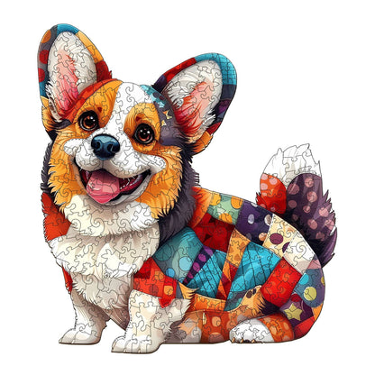 Whimsical Wooden Jigsaw Puzzle - Patchwork Corgi - pickApuzzle