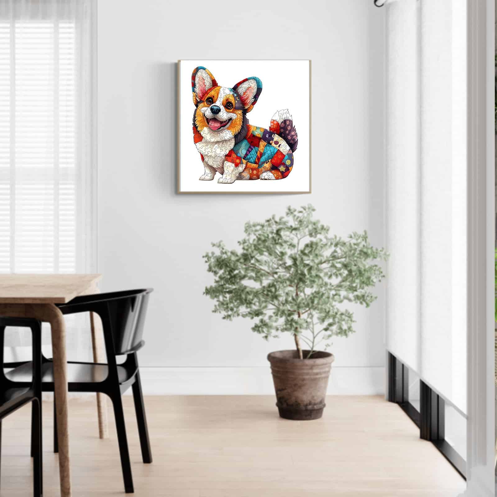 Whimsical Wooden Jigsaw Puzzle - Patchwork Corgi - pickApuzzle
